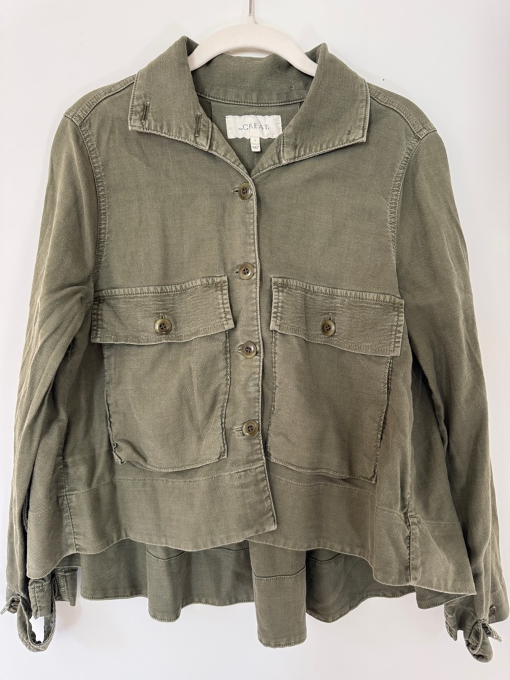 THE GREAT. Swing Army Button-Front Jacket